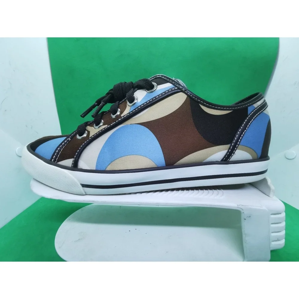 Coach Dalia Signature Canvas Sneakers Women Size 8.5M Brown Blue Cream Shoes